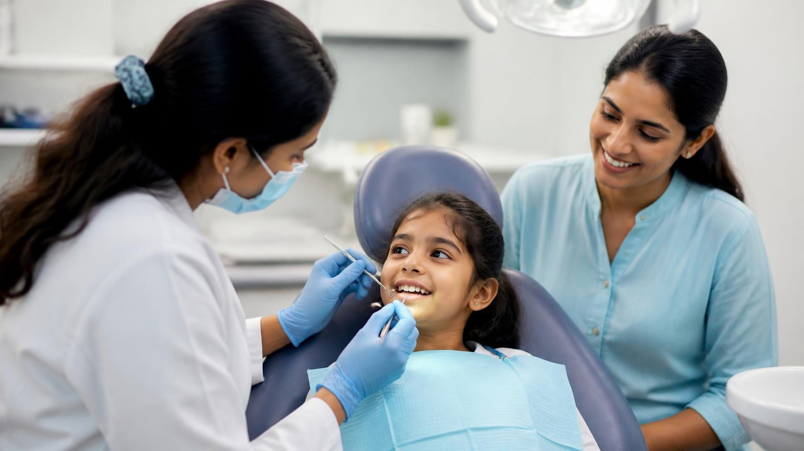 Child receiving a dental checkup from a dentist