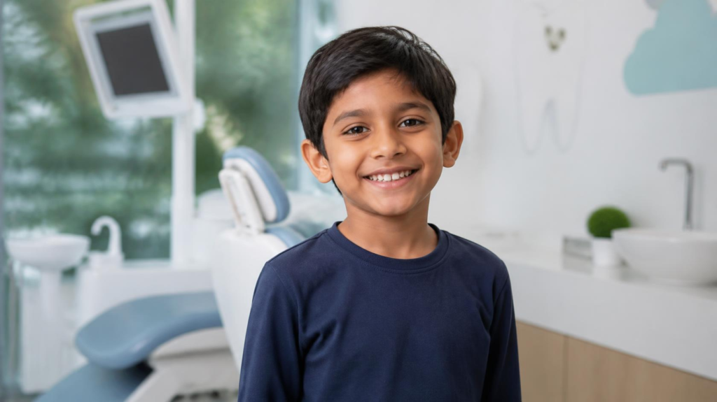 Smiling child with healthy-looking teeth